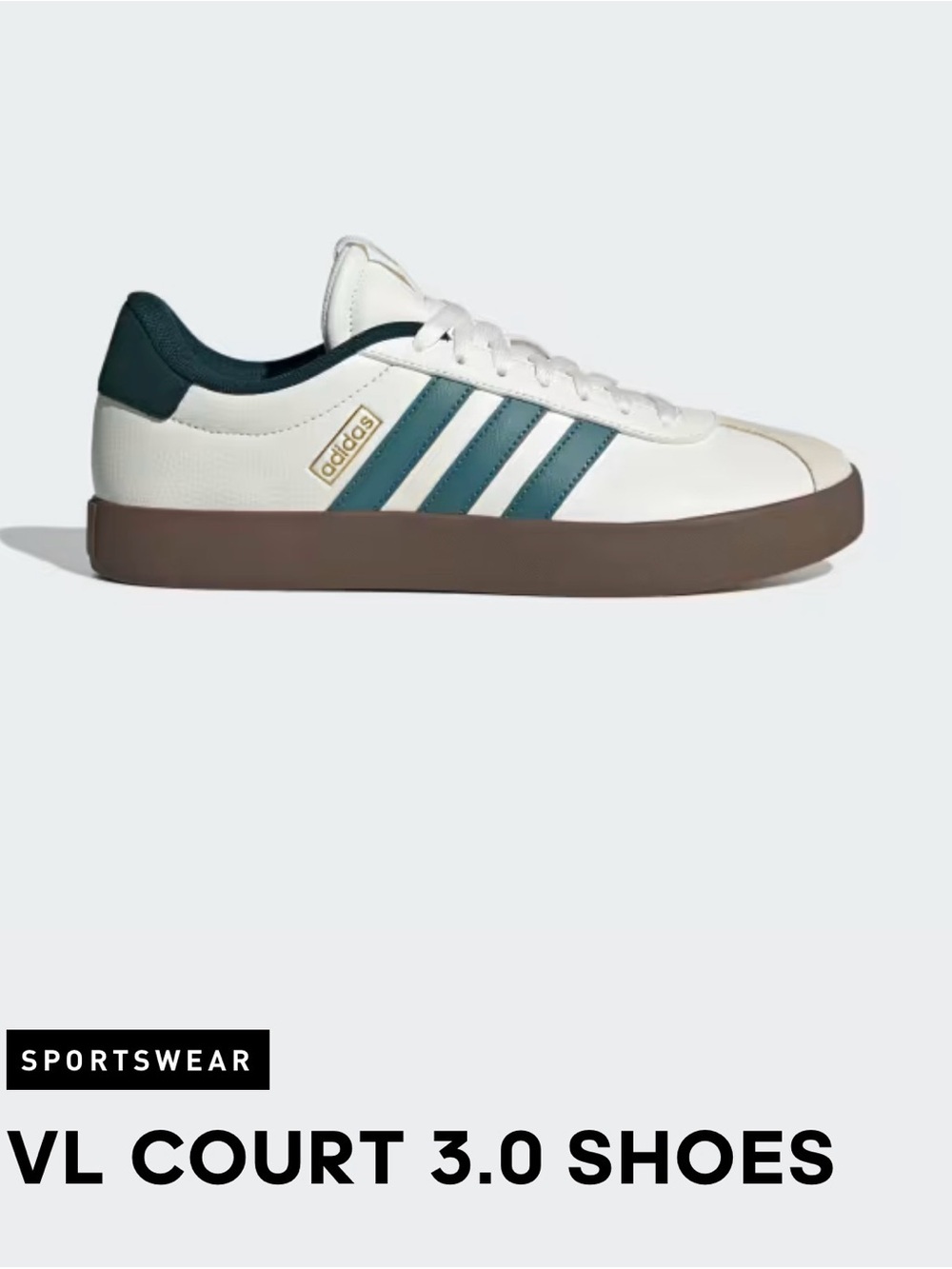 adidas VL Court 3.0 Low-Top Sneakers in White, Teal and Brown
